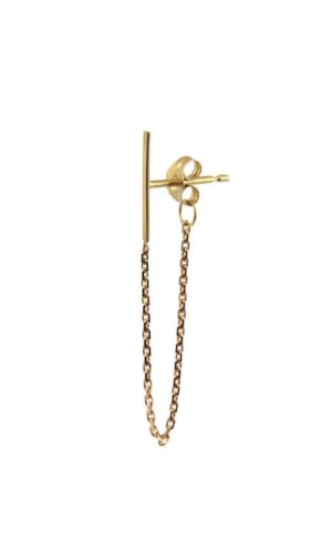 Gold Earring With Connecting Line And Chain Detail
