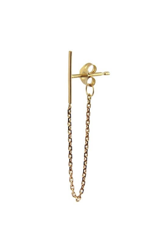 Gold Earring With Connecting Line And Chain Detail