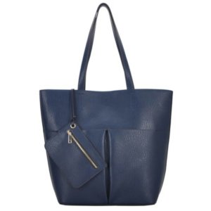 Blue Vegan Leather Tote Bag