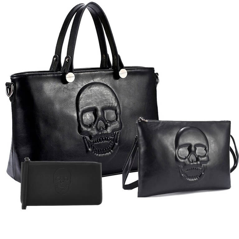 Black Vegan Leather Bag Set