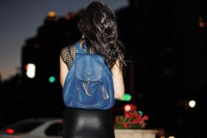 Blue Vegan Leather Backpack