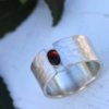 Wide Silver Ring with Garnet Detail