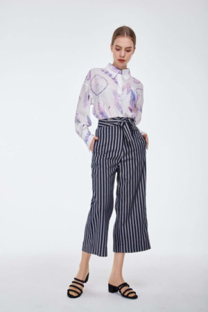 Navy Blue Striped Culottes
