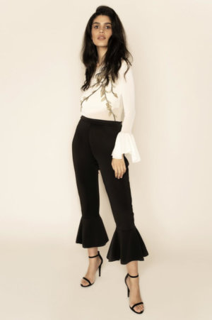 Black Flared High-Waisted Trousers