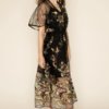 Natalie Floral Embellished Flutter Sleeve Midi Dress