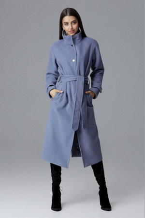 Figl Blue Wrap Belted Coat