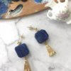 Square Natural Lapis Lazuli Tassel Earrings.