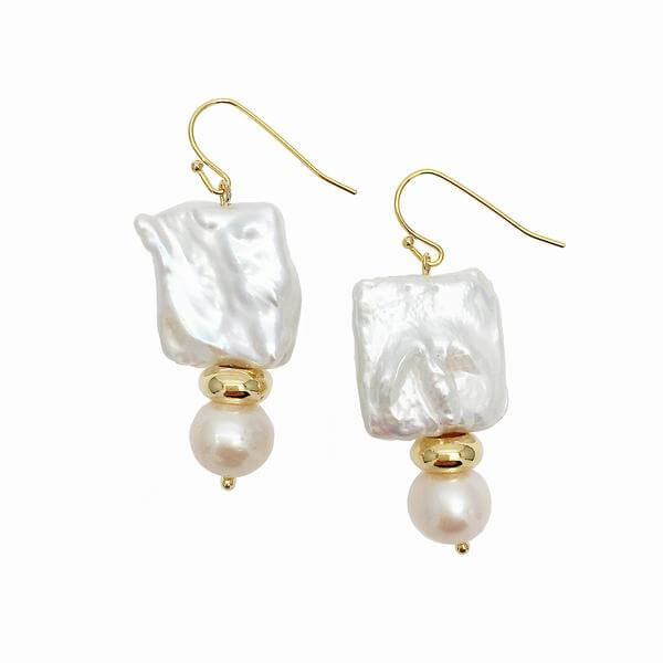 Rectangular Round Freshwater Pearls Drop Earrings