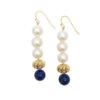 Round Freshwater Pearls & Natural Lapis Lazuli Drop Earrings