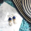 Natural Round Lapis Lazuli Freshwater Edison Pearl Drop Earrings