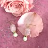 Nugget Rose Quartz Freshwater Pearls Drop Earrings.