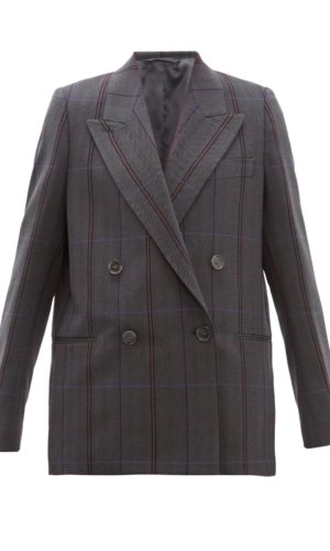 Checked double-breasted wool-blend blazer