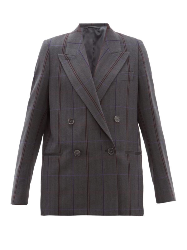 Checked double-breasted wool-blend blazer