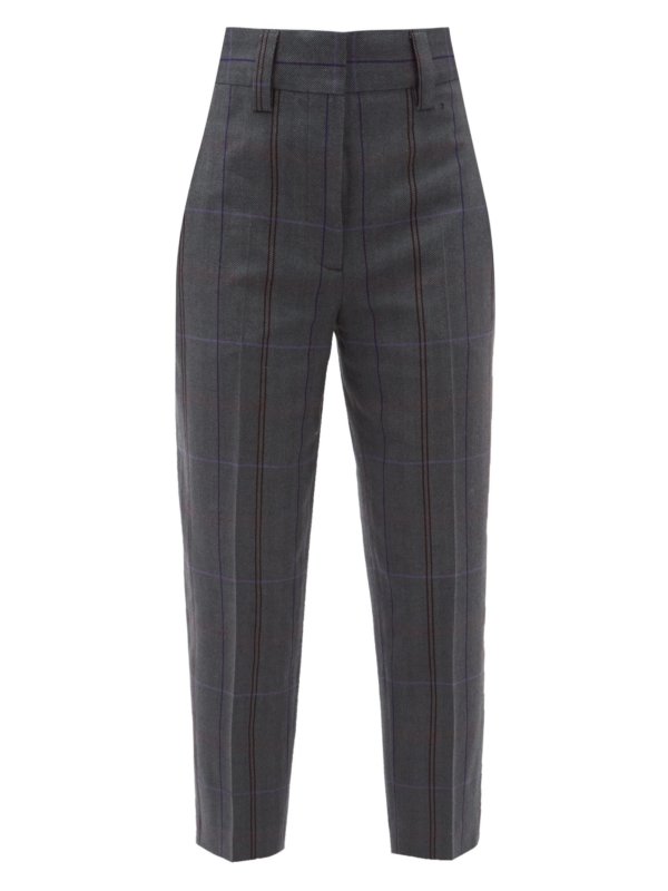 Checked wool-blend tailored trousers