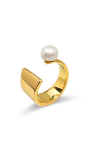 Floating Pearl Gold Ring
