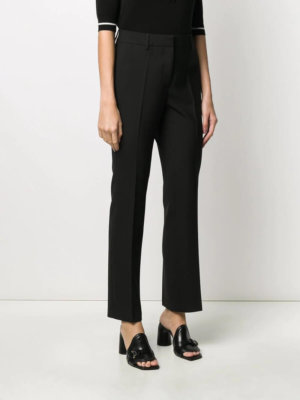 Highlights black  virgin wool-blend straight leg tailored cut high rise  concealed front fastening side slit pockets two rear welt pockets Made in Italy