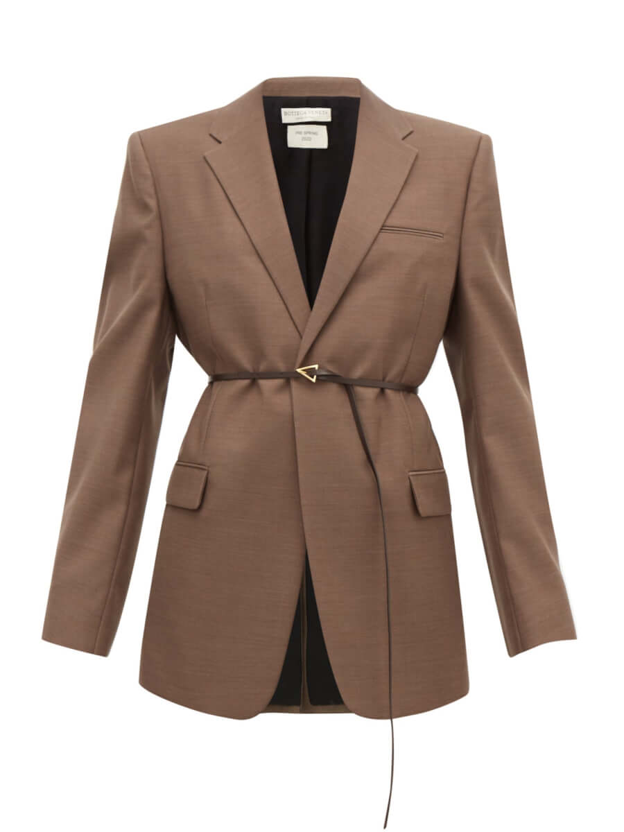 BOTTEGA VENETA Belted single-breasted wool jacket brown