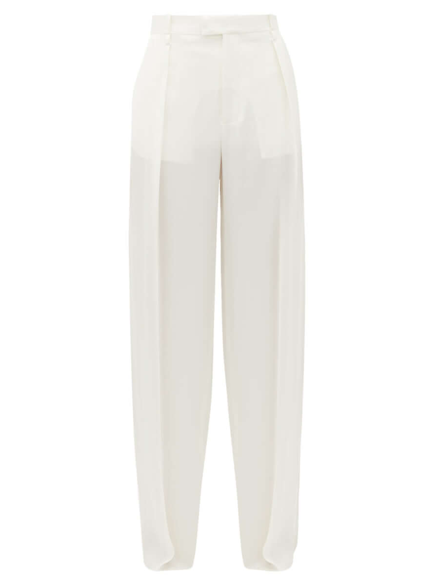 BOTTEGA VENETA High-rise wide-leg silk trousers white