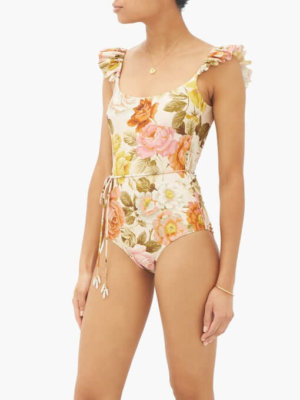 ZIMMERMANN Bonita frilled floral-print swimsuit