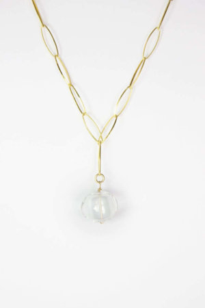 KIAN Beautiful hand blown glass bead on a delicate large open link chain. This necklace is beautiful with a delicate and ethereal quality
