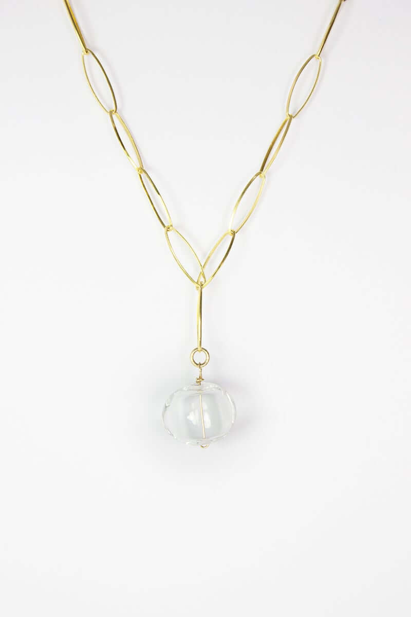 KIAN Beautiful hand blown glass bead on a delicate large open link chain. This necklace is beautiful with a delicate and ethereal quality