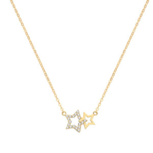 Genuine 9CT Yellow Gold Necklace - Double Star Necklet - Gift Boxed