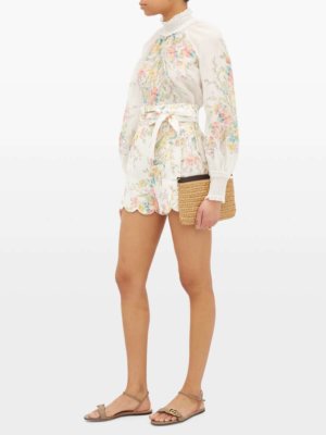 ZIMMERMANN Zinnia scalloped floral-print linen shorts