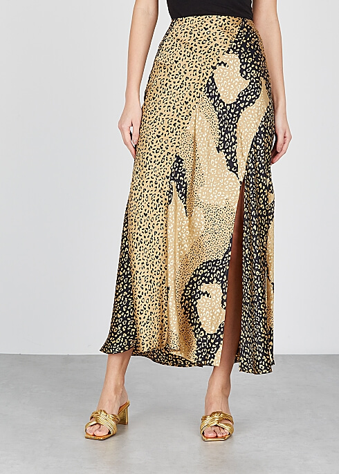 Parker leopard-print satin midi skirt