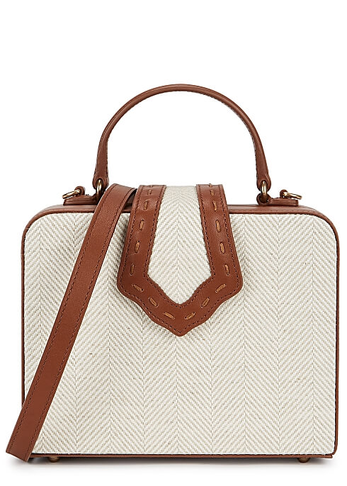 Fey mini linen and leather top handle bag