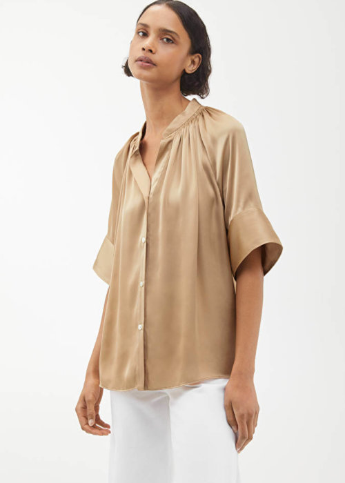 high street market short sleeve satin blouse brown