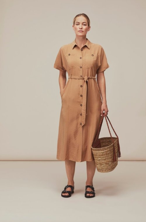 Whistles | MILITARY BELTED MIDI DRESS beige