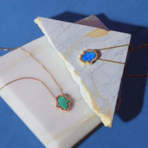 LATELITA Hamsa Green Opalite / Turquoise Blue Necklace