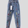 High Waisted Recycled Stripe Wool Jeans, Blue Denim