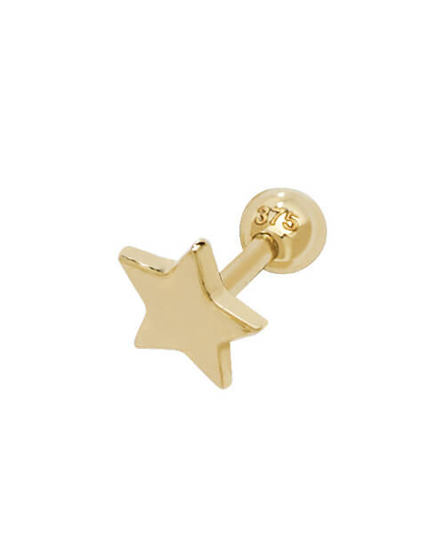 GENUINE 9 CT YELLOW GOLD STAR CARTILAGE 6MM POST STUD