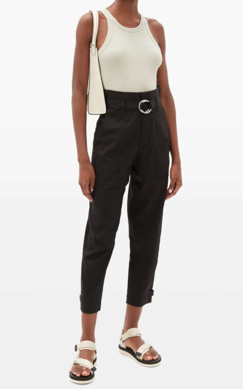 FRAME Paperbag-waist linen-blend trousers