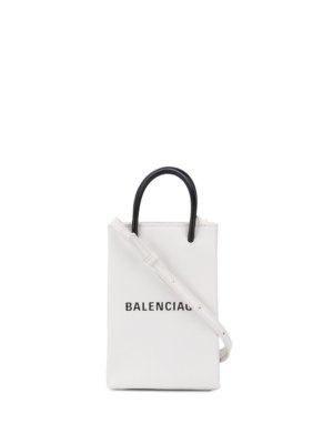 Balenciaga shopping phone bag on strap - White