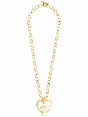 Chanel Pre-Owned 1995 CC heart motif chain necklace - Gold