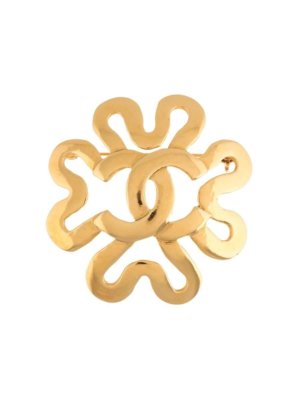 Chanel Pre-Owned 1995 pre-owned flower motif CC brooch - Gold