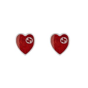 Exclusive Gucci Heart 925 Sterling Silver and Red Enamel Earrings