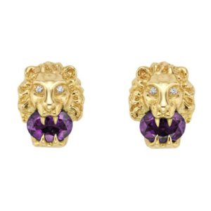 Gucci 18ct Gold Amethyst & Diamond Lion Head Stud Earrings