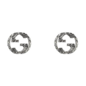 Silver Interlocking G 10mm Black Stud Earrings