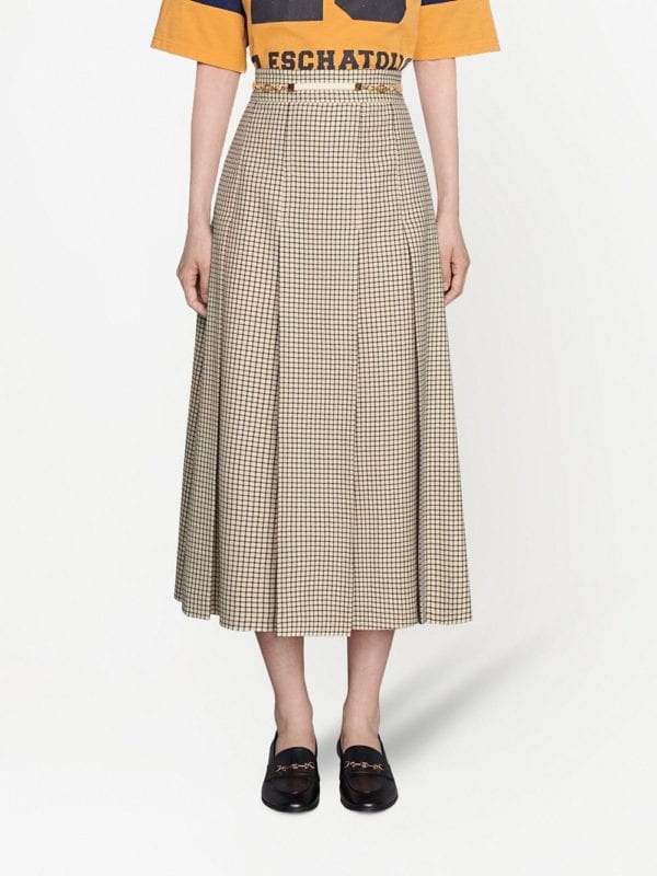 Gucci grid-print pleated skirt