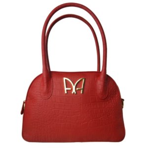 red leather embossed crocodile handbag