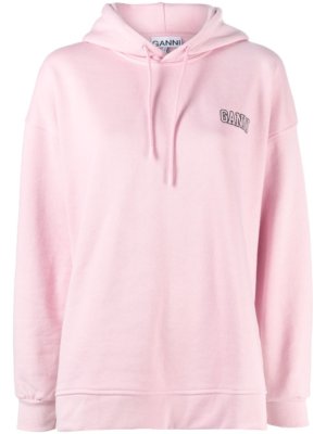 GANNI logo-embroidered long-sleeve hoodie - Pink
