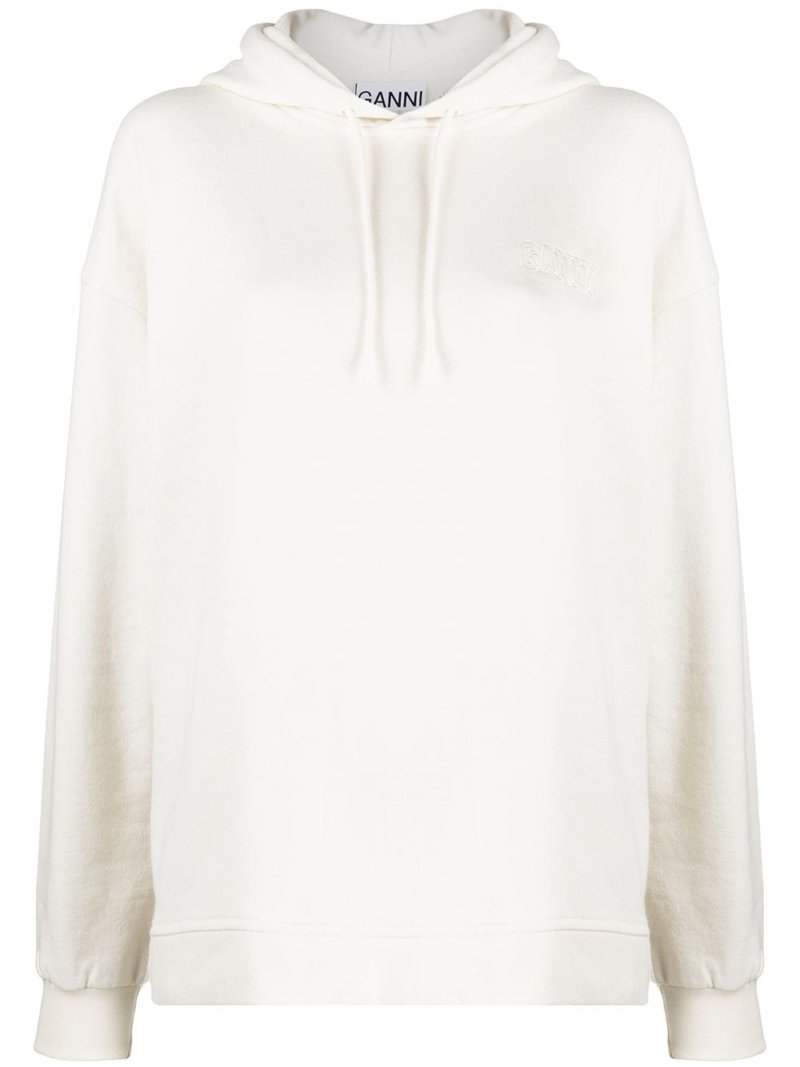 GANNI logo-embroidered oversize hoodie - White
