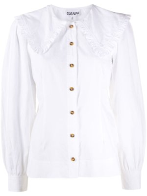 GANNI oversized-collar buttoned blouse - White