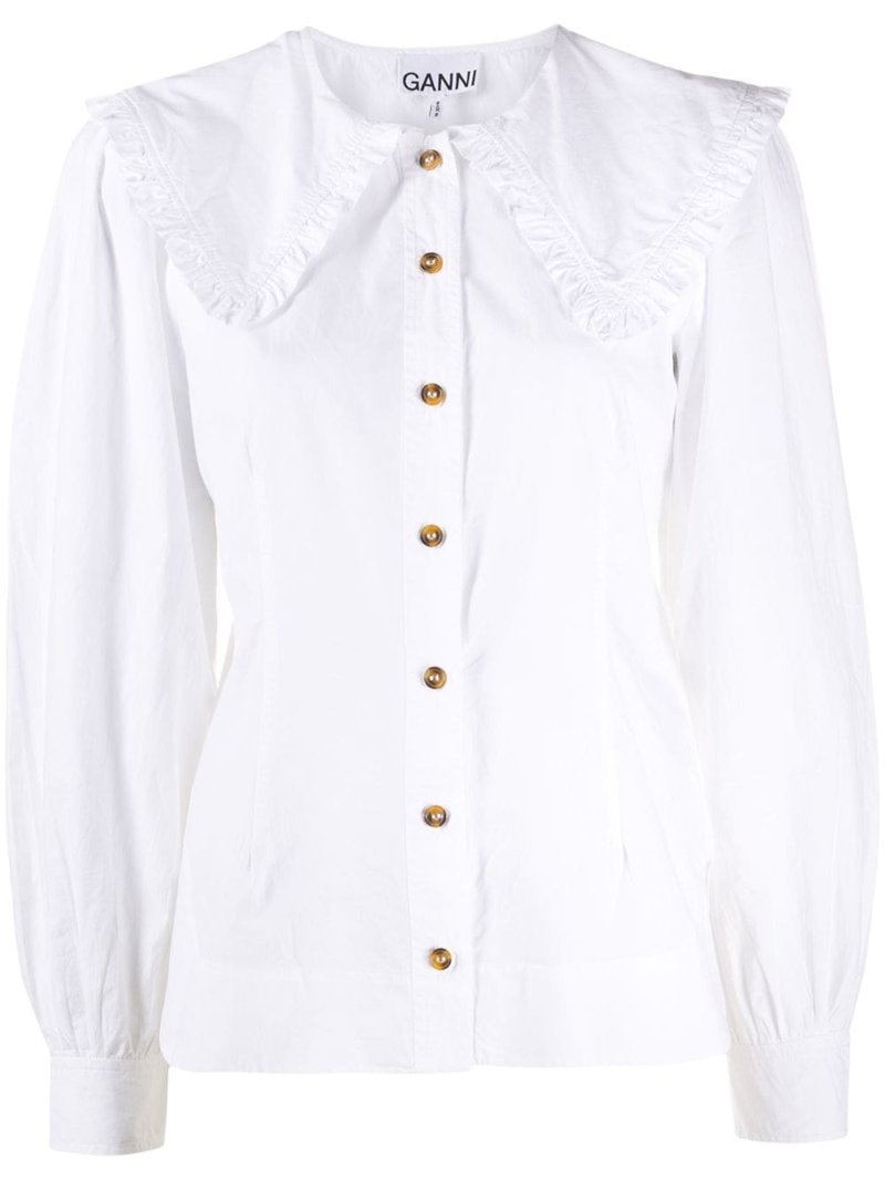 GANNI oversized-collar buttoned blouse - White