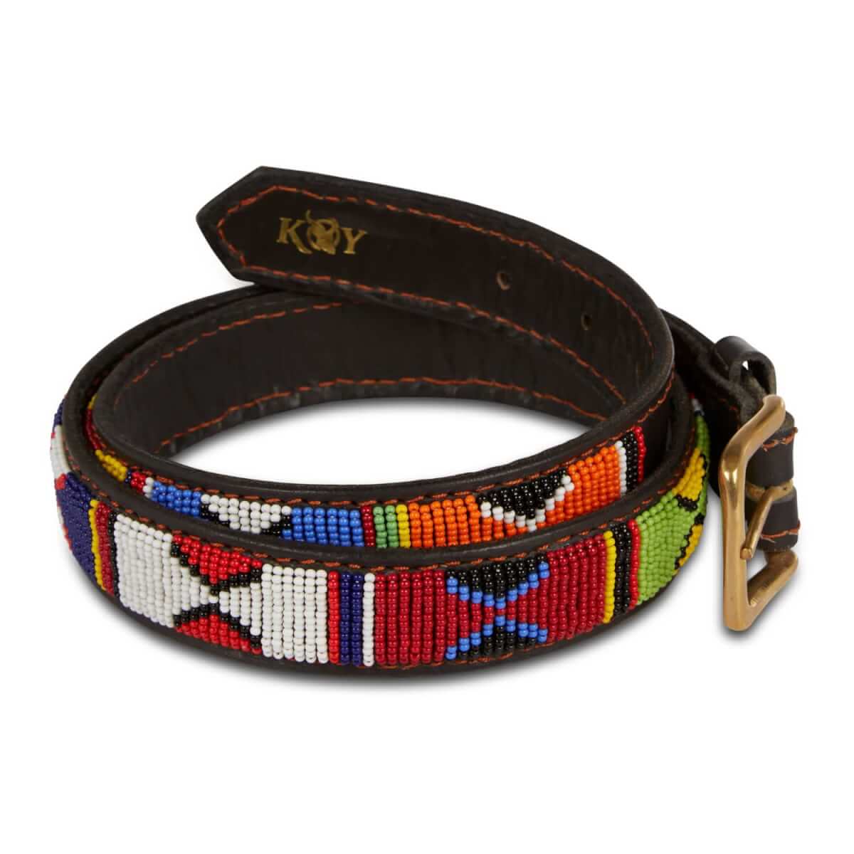 multicoloured beaded leather belt