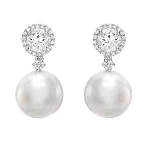 Pearls 18ct White Gold, White Topaz and Diamond Pearl Drop Earrings