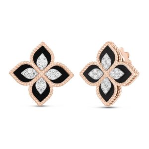 Princess Flower 18ct Rose Gold and Black Jade Diamond Stud Earrings